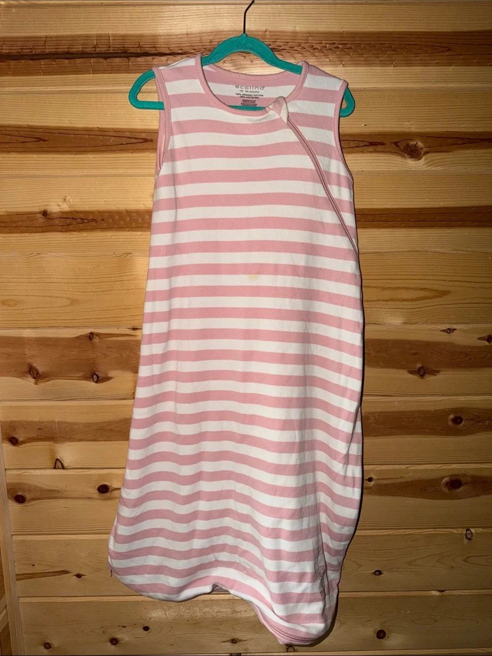 Woolino Ecolino Pink and White Striped Sleeveless Shift Dress 18-36 months